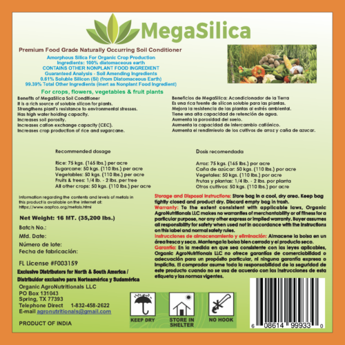 MegaSilica Organic Soil Conditioner​ 35,200 lbs. (16 metric tons)